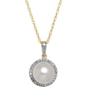 10K Yellow Gold Freshwater Pearl Pendant with Diamond Accents