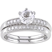 Sofia B. 10K White Gold 1/3 CTW Diamond and Created White Sapphire Bridal Ring Set