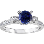 Sofia B. 10K White Gold 1/4 CTW Diamond and Created Blue Sapphire Fashion Ring