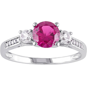 Sofia B. 10K White Gold 0.05 CTW Diamond and Created Ruby and White Sapphire Ring