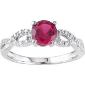 Sofia B. 10K White Gold 1/10 CTW Diamond and Created Ruby Fashion Ring