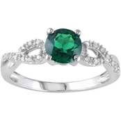 Sofia B. 10K White Gold 1/10 CTW Diamond and Created Emerald Fashion Ring