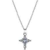 Symbols of Faith Silvertone Light Blue Crystal Cross Pendant