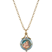 Symbols of Faith 14K Goldtone Blue Enamel Mary and Child Locket 18 in. Necklace