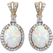 18K Yellow Gold Over Sterling Silver Created Opal and White Sapphire Earrings