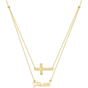 14K Gold Duo Cross and Faith Necklace