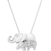 Sterling Silver Diamond Accent Mother and Baby Elephant Pendant with 18 In. Chain