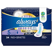 Always Ultra Thin Size 5 Extra Heavy Unscented Overnight Pads With Wings 24 ct.