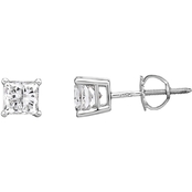 14K White Gold 1 CTW Princess Cut Diamond Solitaire Stud Earrings