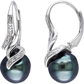 Sofia B. Sterling Silver 9-9.5mm Black Tahitian Pearl and Diamond Accent  Earrings
