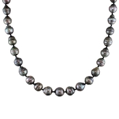 14K White Gold 17 In. 8-11mm Graduated Natural Black Tahitian Pearl Necklace
