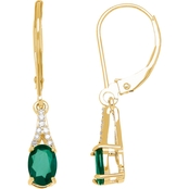 10K Yellow Gold Emerald And Diamond Accent Earrings