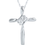 14K White Gold Diamond Accent Two Stone Cross Pendant On 18 In. Chain