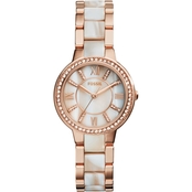 Fossil Virginia Rose Tone and Horn Acetate Stainless Steel Watch ES3716