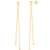 14K Yellow Gold Bead Stud Earrings with Hammered Mariner Dangle