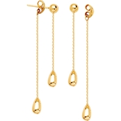 14K Yellow Gold Front to Back Ball Stud with Drop Tear Drop Earrings