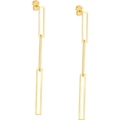 14K Yellow Gold Dangle Interlock Open Rectangular Earrings