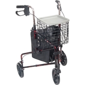 Drive Medical 3 Wheel Rollator Rolling Walker with Basket Tray and Pouch
