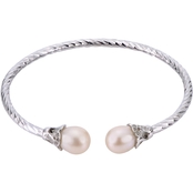 Sterling Silver Freshwater Cultured Pearl & Cubic Zirconia Flexible Cuff Bracelet