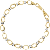 14K Two Tone Gold Flat Oval Chain With Double White Link Bracelet