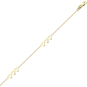 14K Yellow Gold Open Heart Trio Anklet