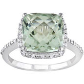 Sofia B. 10K White Gold 4 CTW Green Amethyst and 1/10 CTW Accent Diamond Halo Ring