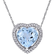Sofia B. 10K White Gold 1/5 CTW Diamond and 4 1/3 CTW Blue Topaz Heart Pendant