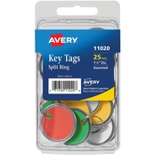 Avery Key Tags Split Ring Assorted Colors 1.25 in. Diameter, Pack of 25