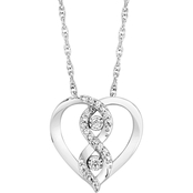 2 In Love Sterling Silver 1/10 CTW Diamond 2 Stone Heart Pendant