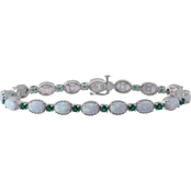 Sterling Silver Created Opal and Simulated Emerald Bracelet