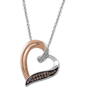 10K Pink Gold and Sterling Silver 1/10 CTW Diamond Heart Pendant on 18 In. Chain