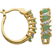 14K Yellow Gold Over Sterling Silver Emerald and Diamond Accent Hoop Earrings