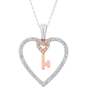 10K Two Tone Gold 1/4 CTW Heart with Key Pendant