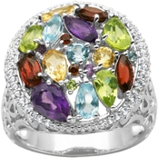 Genuine Multi-Gemstone Cluster with Lab-Created White Sapphire Accent Ring