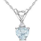 Sofia B. Aquamarine and Diamond Accent Heart Necklace in 10K White Gold, 17 in.