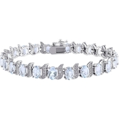 Sofia B. Aquamarine and Diamond Accent Link Bracelet in Sterling Silver