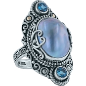 Robert Manse Designs Elongated Blue Mabe Pearl Ring with London Blue Topaz Accents