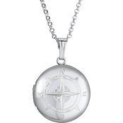 Sterling Silver Round Compass Rose Locket with 18 in. Rope Chain