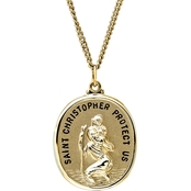 14K Yellow Gold Filled Solid Rectangular Saint Christopher Medal, 24 in.