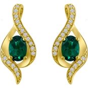 10K Yellow Gold Created Emerald and Created White Sapphire Earrings