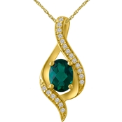 10K Yellow Gold Created Emerald and Created White Sapphire Pendant