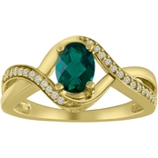 10K Yellow Gold Created Emerald and Created White Sapphire Ring, Size 7