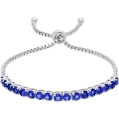 Sterling Silver Created Blue Sapphire Adjustable Bolo Bracelet