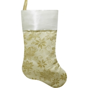 Christmas Queen Gold Glitter Poinsettia Print Stocking with Satin Cuff