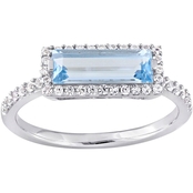 Sofia B. Sterling Silver Baguette Cut Blue Topaz and White Sapphire Halo Ring