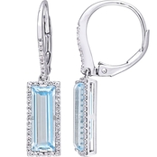Sofia B. Sterling Silver Blue Topaz and White Sapphire Halo Drop Earrings
