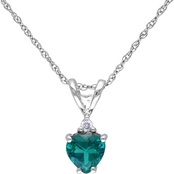 Sofia B. 10K White Gold Created Emerald and Diamond Accent Heart Pendant