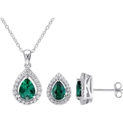 Sofia B. Sterling Silver Created Emerald and Created White Sapphire Pendant Set