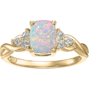 10K Yellow Gold Created Opal and White topaz Ring