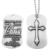 Shields of Strength Philippians 4:13 Antique Finish Dog Tag with Cross Necklace